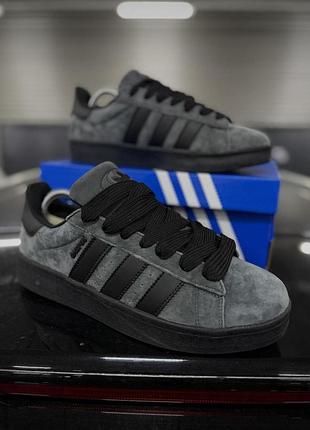 Зимние мужские кроссовки adidas campus адидас кампус из замши с мехом темно-серые теплые и удобные