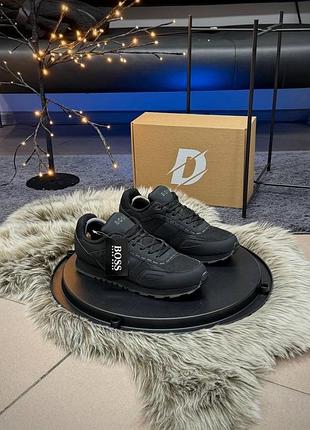 Кроссовки для мужчин hugo boss хуго босс all black натуральная замша черные легкие удобная подошва