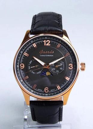 Мужские часы guardo luxury collection s01394-4 корпус розовое золото чёрный кожаный ремешок чёрный циферблат с датой