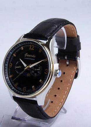 Чоловічий годинник guardo luxury collection s01394-1 сталевий корпус чорний шкіряний ремінець чорний циферблат з датою