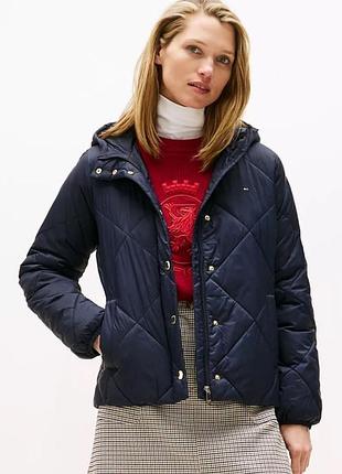 Куртка жіноча tommy hilfiger стьобана з капюшоном s синя