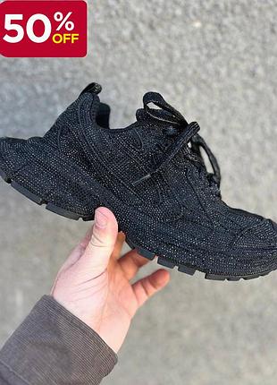 Кросівки для жінок balenciaga баленсіага 3xl чорні зі стразами легкі зручні