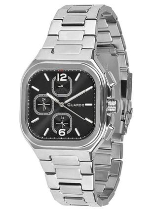 Чоловічий годинник guardo premium 012694-2 сталевий корпус сталевий браслет чорний циферблат з датою