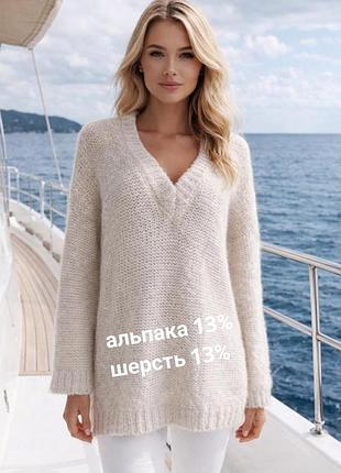 Брендовий вовняний альпака светр джемпер великого розміру батал