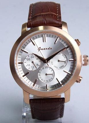 Мужские часы guardo luxury collection s00190-1 корпус розовое золото коричневый кожаный ремешок светлый циферблат с датой