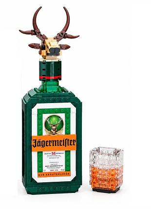 Конструктор 3d пляшка лікеру єгермейстер jägermeister з оленем та рюмкою 397 деталей