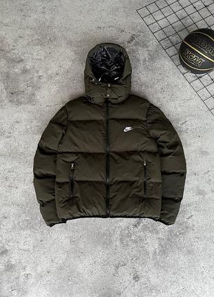 Куртка чоловіча зимова nike хакі з капюшоном s–xxl