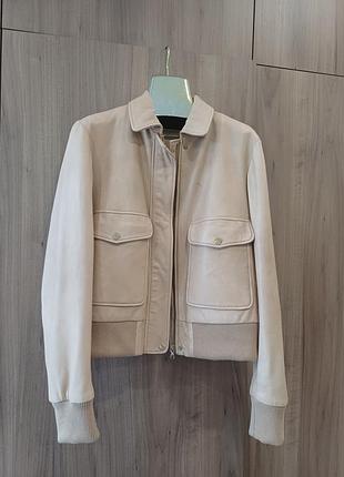 Куртка жіноча massimo dutti бомбер шкіряний бежевий