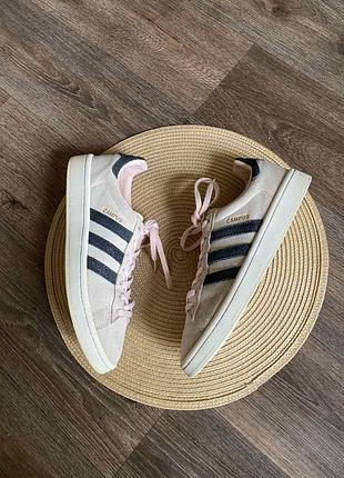 Кросівки жіночі adidas campus бежеві, чорні, рожеві 38, 39 (24см, 24.5см) шкіра