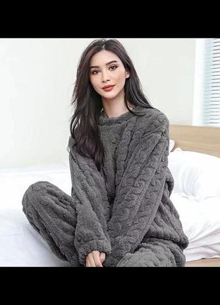 🩵 9118 тепла плюшева піжама 🌈 у кольорах - затишок для холодних вечорів оверсайз