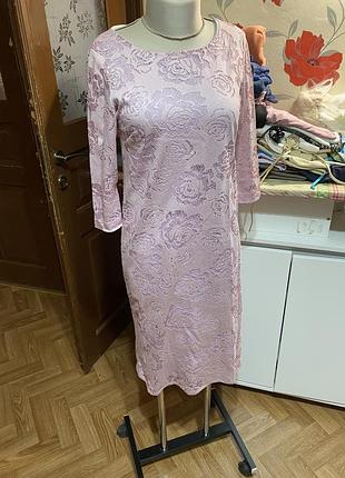 Сукня міді жіноча ажурна на підкладі, рожева