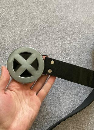 Чорний шкіряний ремінь з металевою пряжкою «люди ікс / x-men»