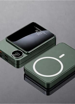Повербанк 10000 mah зі швидким заряджанням 22.5w та магнітним бездротовим заряджанням magsafe 15w, green