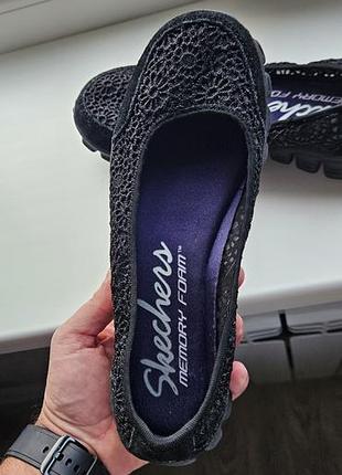Жіночі балетки / мокасини skechers  memory foam (мереживні, чорні)
