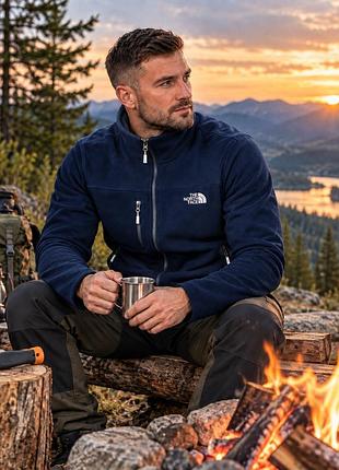 Мужская флисовая кофта the north face темно-синяя на молнии с высоким воротником и карманами xxl