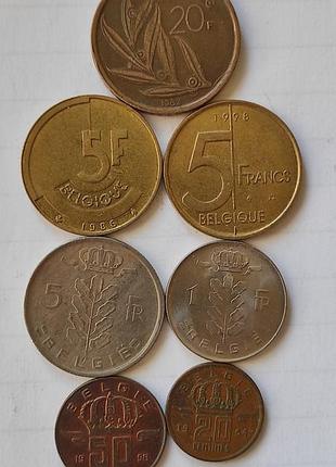 Монеты бельгии франки 7 штук, все разные.
