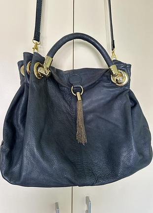 Шкіряна синя сумка borse in pelle (made in italy), натуральна шкіра