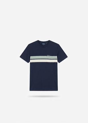 Фірмова стильна футболка barbour, синя з смужками, розмір s