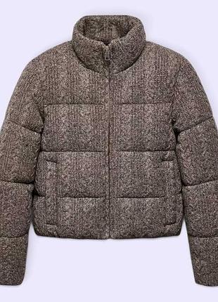 Куртка женская zara короткая бомбер - анорак с теплоизоляцией стеганая с воротником cеро-коричневая l (184026)