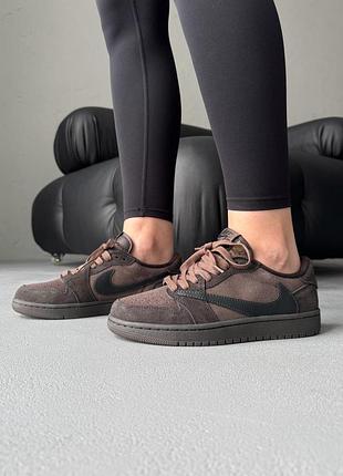 😍 женские кроссовки nike air jordan 1 low x travis scott velvet brown