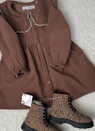 Сукня сарафан для дівчинки zara вельветова коричнева з вишивкою