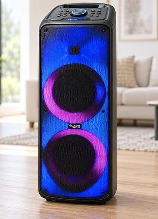 Акумуляторна колонка з led-підсвічуванням zpx zx-7784 + 2 бездротових мікрофони