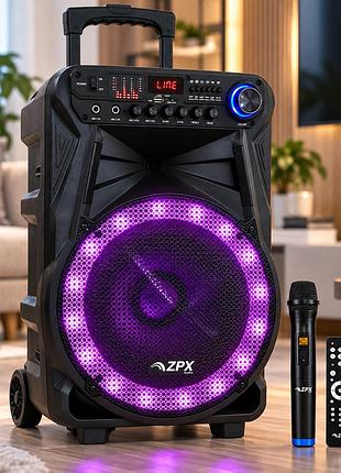 Портативна акустична система zpx zx-7771 300 вт 12" / акумуляторна колонка із bluetooth, tws + мікрофон