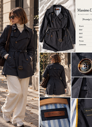 Короткий тренч massimo dutti / темно-синій плащ / тренчкот / двобортний / l–m