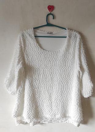 Женская белая пушистая кофта-блуза c&amp;a (canda) с кружевом, размер eur 48 (3xl/4xl)
