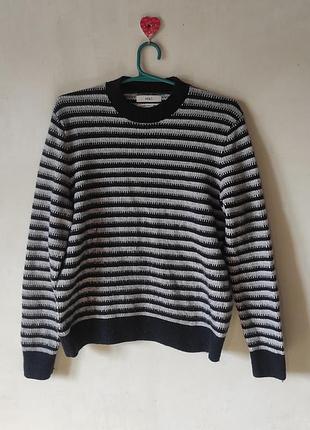 Теплий шерстяний светр marks & spencer (m&s) в смужку з вовни ягняти (lambswool), розмір l