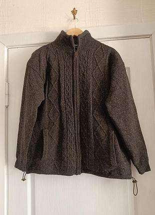 Унисекс. шерстяная кардиган-куртка aran sweater market на молнии (100% шерсть, Ирландская)