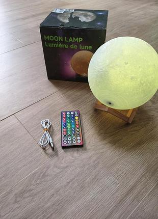 Настільний світильник-нічник «місяць» 3d moon lamp aced з пультом ду та акумулятором, rgb (18 см / 7.1 дюйма)