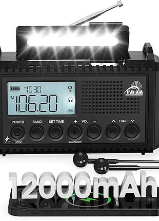 Ручний радіоприймач am/fm/sw з акумулятором 12000 маг, портативний з ліхтариком та лампою для читання, аварійний сигнал типу c, динамо-сигнал sos