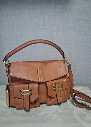 Женская кожаная сумка lauren ralph lauren bermondsey cognac hobo.