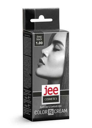 Крем-фарба для брів та вій №1.00, глибокий чорний тм jee cosmetics