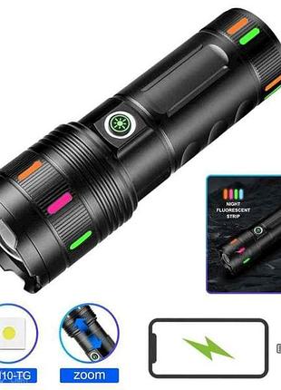 Liхтар свилотодиодный 6000k night vision fluorescence 701-pm10-tg, зу type-c, индикация заряда, zoom акб встроенный тм китай