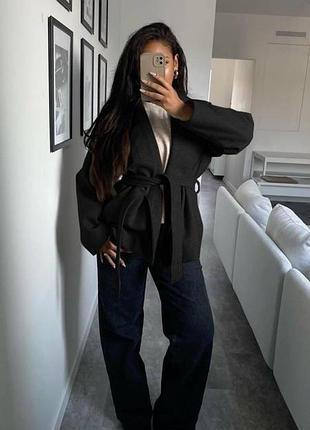 Женское пальто oversize укороченное из кашемира | плотная пальтовая ткань чорний