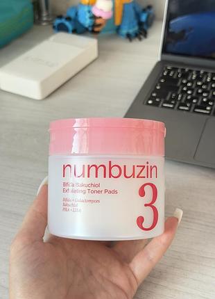 Маски для обличчя numbuzin 3 bifida bakuchiol exfoliating toner pads