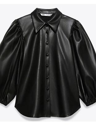 Сорочка жіноча zara зі штучної шкіри, чорна, розмір s