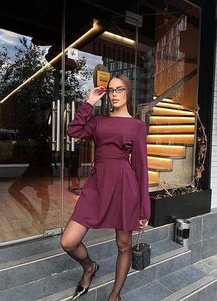 Женское платье с завязками по бокам | супер софт | модель 1541 | one size 42–48 | бургунди, шоколад, черный, зеленый, бежевый бургунді
