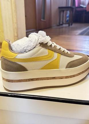 Кросівки жіночі steve madden judge taupe multi з білою та корковою платформою