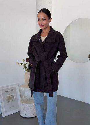 Женский тренч из экокожи vintage с поясом бордо, l