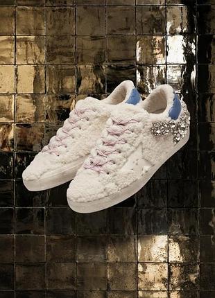 Кеди в стилі бренду golden goose овчина + стрази