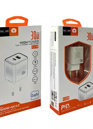 Зарядний пристрій 220в 3а 30вт 12в usbx1 type-cx1 qc3.0 wuw-c228