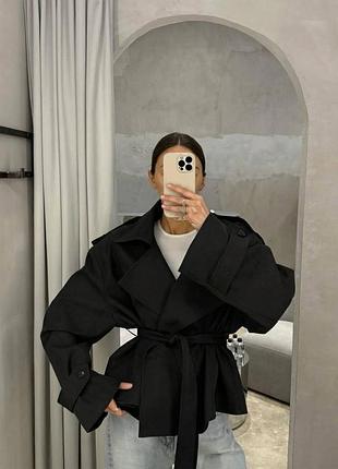 Укороченный тренч oversize | турецкий коттон + атласная подкладка чорний