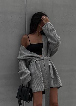 Женский вязаный кардиган oversize | серый, белый
