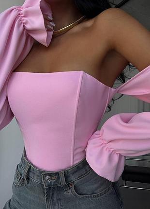 Женский корсет с рукавами из костюмки рожевий, l-xl