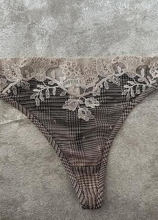 Жіночі трусики танга la perla в клітинку з мереживом