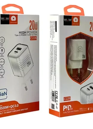 Зарядний пристрій 220в 3а 20вт 12в usbx1 type-cx1 qc 3.0 wuw-c226