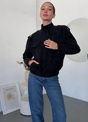 Женский бомбер из фактурной экокожи vintage черный, m